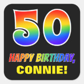 Sticker Carré 50e anniversaire : Bold, amusant, simple, arc-en-c (Devant)