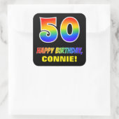 Sticker Carré 50e anniversaire : Bold, amusant, simple, arc-en-c (Sac)