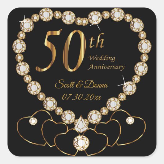 Sticker Carré 50e anniversaire de Mariage d'or (Devant)