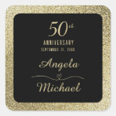 Sticker Carré 50e Anniversaire de Mariage Or Chic Paillettes Élé (Devant)
