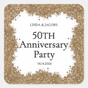 Sticker Carré 50e Anniversaire de Mariage Or Faux Paillettes