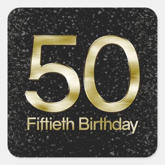 Sticker Carré 50e anniversaire, Elegant Black Gold Glam (Devant)