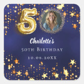 Sticker Carré 50e anniversaire étoiles dorées fond bleu marine p (Devant)