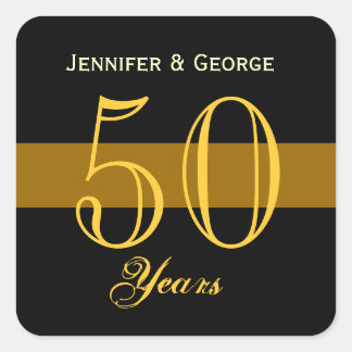 Sticker Carré 50e anniversaire Gold et Black Nom personnalisé