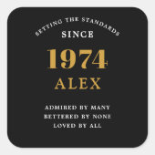 Sticker Carré 50e anniversaire Nom 1974 Black Gold Elegant Chic (Devant)