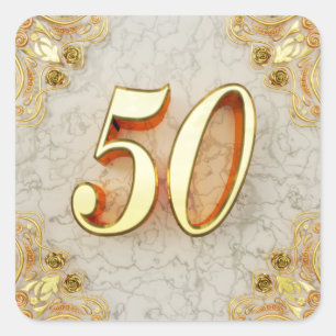 Sticker Carré 50e anniversaire ou anniversaire Regal or et marbr