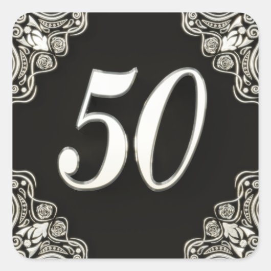 Sticker Carré 50e anniversaire ou anniversaire Regal Silver Blac (Devant)