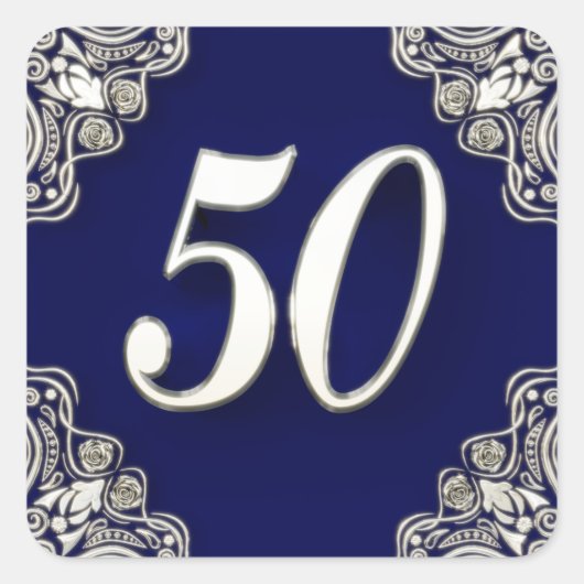 Sticker Carré 50e anniversaire ou anniversaire Regal Silver Blue (Devant)