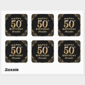 Sticker Carré 50e anniversaire Parties scintillant noir et or ca (Feuille)