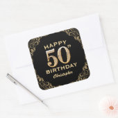 Sticker Carré 50e anniversaire Parties scintillant noir et or ca (Enveloppe)