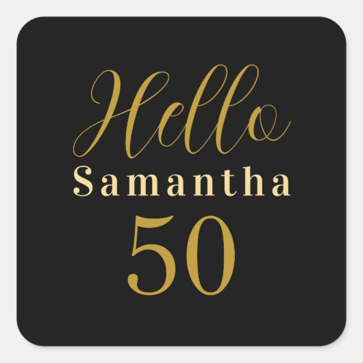 Sticker Carré 50th Birthday Black Gold Personalized Birthday (Devant)