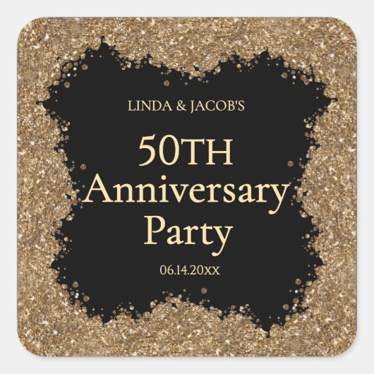 Sticker Carré 50th Wedding Anniversary Gold Faux Glitter  (Devant)