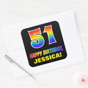 Sticker Carré 51e anniversaire : Bold, amusant, simple, arc-en-c