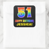 Sticker Carré 51e anniversaire : Bold, amusant, simple, arc-en-c (Sac)