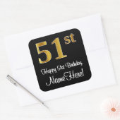 Sticker Carré 51e anniversaire - Elégant luxe Faux Gold Look # (Enveloppe)