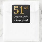 Sticker Carré 51e anniversaire - Elégant luxe Faux Gold Look # (Sac)