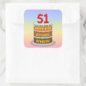 Sticker Carré 51e anniversaire : Fun Cake and Candles + Nom pers (Sac)