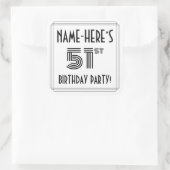 Sticker Carré 51e fête d'anniversaire : Style Art Déco + Nom per (Sac)
