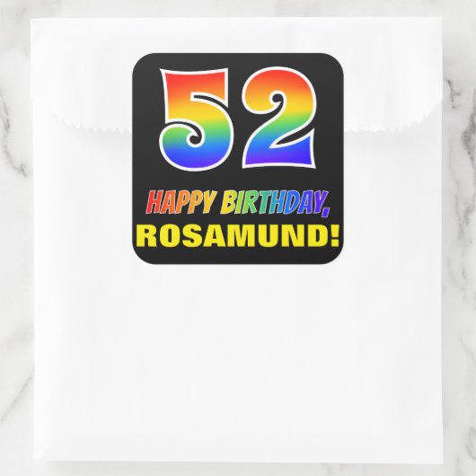 Sticker Carré 52e anniversaire : Bold, amusant, simple, arc-en-c (Sac)