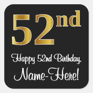 Sticker Carré 52e anniversaire - Elégant Luxueux Faux Gold Look