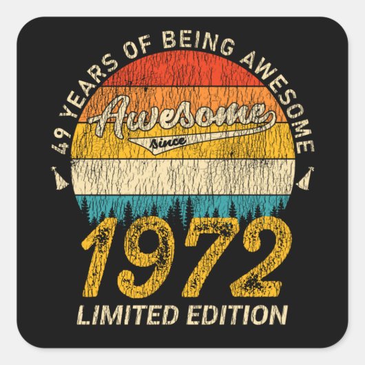 Sticker Carré 53 Ans 1972 Retro Awesome 53e anniversaire Cadeau (Devant)
