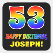 Sticker Carré 53e anniversaire : Bold, amusant, simple, arc-en-c (Devant)
