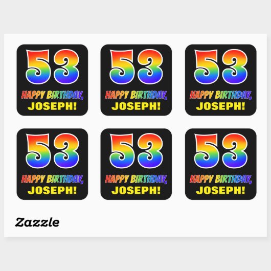 Sticker Carré 53e anniversaire : Bold, amusant, simple, arc-en-c (Feuille)