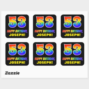 Sticker Carré 53e anniversaire : Bold, Fun, Simple, Rainbow 53