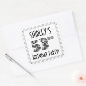Sticker Carré 53e fête d'anniversaire : Style Art Déco + Nom per (Enveloppe)
