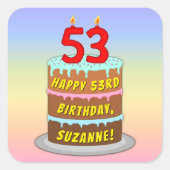 Sticker Carré 53rd Birthday: Fun Cake and Candles + Custom Name (Devant)