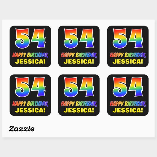 Sticker Carré 54e anniversaire : Bold, amusant, simple, arc-en-c (Feuille)