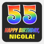 Sticker Carré 55e anniversaire : Bold, amusant, simple, arc-en-c (Devant)