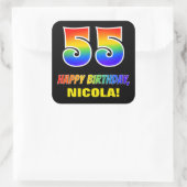 Sticker Carré 55e anniversaire : Bold, amusant, simple, arc-en-c (Sac)