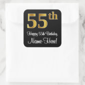 Sticker Carré 55e anniversaire - Elégant luxe Faux Gold Look # (Sac)