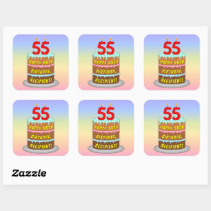 Sticker Carré 55e anniversaire : Fun Cake and Candles + Nom pers