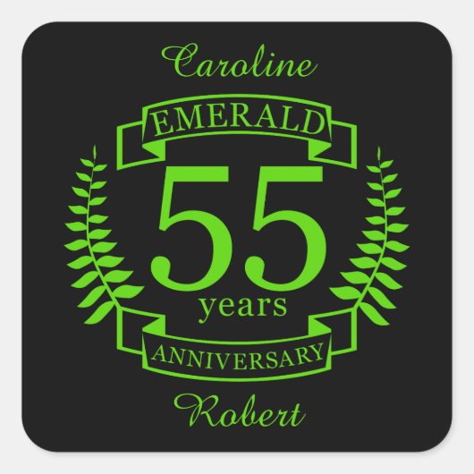 Sticker Carré 55e ANNIVERSAIRE Mariage EMERALD (Devant)