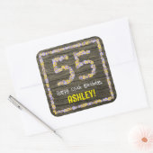 Sticker Carré 55e anniversaire : numéro floral, Faux Wood Look,  (Enveloppe)