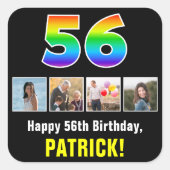 Sticker Carré 56e anniversaire : Arc-en-ciel "56"; photos et nom (Devant)