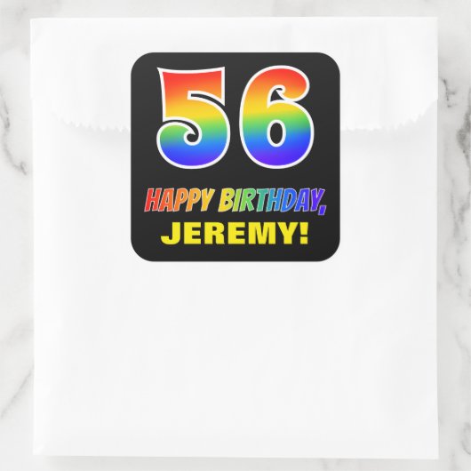 Sticker Carré 56e anniversaire : Bold, amusant, simple, arc-en-c (Sac)