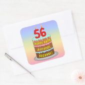 Sticker Carré 56e anniversaire : Fun Cake and Candles + Nom pers (Enveloppe)