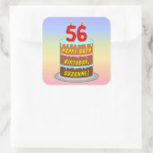 Sticker Carré 56e anniversaire : Fun Cake and Candles + Nom pers (Sac)
