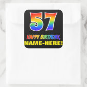 Sticker Carré 57e anniversaire : Bold, amusant, simple, arc-en-c (Sac)