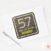 Sticker Carré 57e anniversaire : numéro floral, Faux Wood Look,  (Enveloppe)