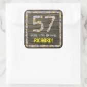 Sticker Carré 57e anniversaire : numéro floral, Faux Wood Look,  (Sac)
