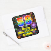 Sticker Carré 58e anniversaire : Fun Fireworks Look, Arc-en-ciel (Enveloppe)