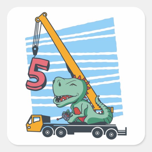 Sticker Carré 5 ans 5Anniversaire grue mobile Dinosaur (Devant)