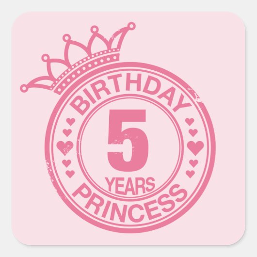 Sticker Carré 5 ans - Anniversaire Princesse - rose (Devant)