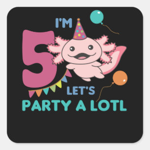 Sticker Carré 5e anniversaire Axolotl cinq ans vieux douces Axol