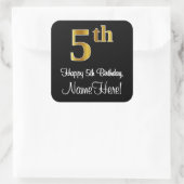 Sticker Carré 5e anniversaire - Elégant luxe Faux Gold Look # (Sac)