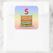 Sticker Carré 5e anniversaire : Fun Cake and Candle + Nom person (Sac)